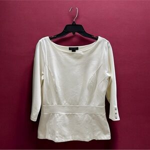 White House Black Market Ivory Blouse with 3/4 Sleeve and Button Detail